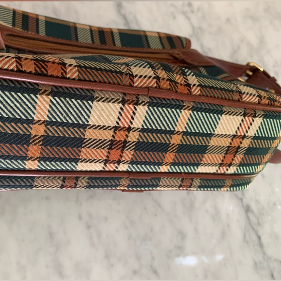 D Collection vintage plaid & vinyl purse with adjustable strap rich colour - Picture 9 of 13